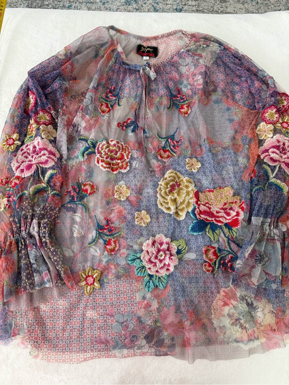 Johnny Was CALLIOPE MESH Lavender Floral BLOUSE with Cami Size Large E06
